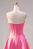 Sweetheart Fuchsia Pearls Corset A-Line Satin Short Ball Dress