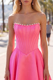 Sweetheart Fuchsia Pearls Corset A-Line Satin Short Ball Dress