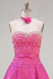 Blue Sweetheart Pearl Embellished Short Ball Dress with Choker and Bow