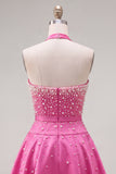 Blue Sweetheart Pearl Embellished Short Ball Dress with Choker and Bow