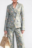 Peak Lapel Grey Blue 2 Piece Single Breasted Floral Women Suits