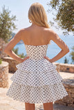 White A-Line Sweetheart Corset Tiered Ruched Homecoming Dress