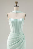 Mint Strapless Bodycon Corset Homecoming Dress with Slit