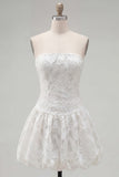 A-Line White Sweetheart Floral Homecoming Dress