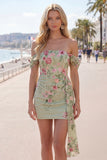 Black Off the Shoulder Bodycon Floral Homecoming Dress with Sash