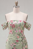 Black Off the Shoulder Bodycon Floral Homecoming Dress with Sash
