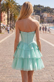 Mint A-Line Sweetheart Corset Chiffon Tiered Homecoming Dress