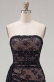 Black Strapless Bodycon Ruched Beaded Homecoming Dress with Sash