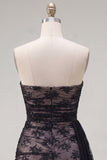 Black Strapless Bodycon Ruched Beaded Homecoming Dress with Sash