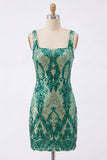 Sparkly Dark Green Square Neck Bodycon Sequins Homecoming Dress