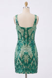 Sparkly Dark Green Square Neck Bodycon Sequins Homecoming Dress