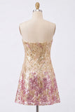 Sparkly A-Line Gold and Pink Strapless Sequins Homecoming Dress