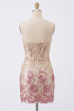Sparkly Strapless Gold and Pink Bodycon Sequins Homecoming Dress