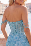 Pearl Off the Shoulder Pink Corset Floral Short Ball Dress with Sequins