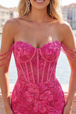 Pearl Off the Shoulder Pink Corset Floral Short Ball Dress with Sequins