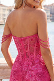 Pearl Off the Shoulder Pink Corset Floral Short Ball Dress with Sequins
