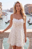 Light Blue Floral A-Line Spaghetti Straps Short Ball Dress with Appliques