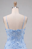 Light Blue Floral A-Line Spaghetti Straps Short Ball Dress with Appliques