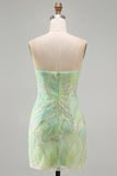 Strapless Mint Green Bodycon Sequins Short Ball Dress