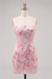 Strapless Pink Bodycon Sequins Short Ball Dress