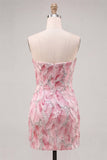 Strapless Pink Bodycon Sequins Short Ball Dress