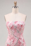 Strapless Pink Bodycon Sequins Short Ball Dress
