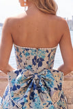 Sweetheart Pink Flower A-Line Jacquard Pearls Homecoming Dress with Bow