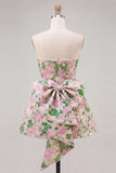 Sweetheart Pink Flower A-Line Jacquard Pearls Homecoming Dress with Bow