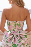 Sweetheart Pink Flower A-Line Jacquard Pearls Homecoming Dress with Bow