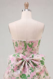Sweetheart Pink Flower A-Line Jacquard Pearls Homecoming Dress with Bow