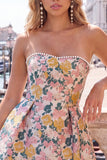 Sweetheart Pink Flower A-Line Jacquard Pearls Homecoming Dress with Bow