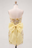 Yellow Strapless Bodycon Floral Sequins Homecoming Dress with Bow