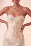 Lake Blue Sweetheart Corset Jacquard Short Party Dress with Fringes