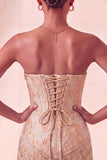 Lake Blue Sweetheart Corset Jacquard Short Party Dress with Fringes