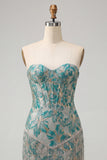 Lake Blue Sweetheart Corset Jacquard Short Party Dress with Fringes