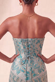 Lake Blue Sweetheart Corset Jacquard Short Party Dress with Fringes