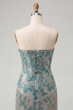 Lake Blue Sweetheart Corset Jacquard Short Party Dress with Fringes