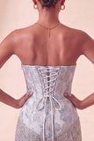 Lake Blue Sweetheart Corset Jacquard Short Party Dress with Fringes