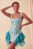 Champagne Jacquard Square Neck Lace Up Back Tight Short Ball Dress with Ruffles