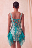 Champagne Jacquard Square Neck Lace Up Back Tight Short Ball Dress with Ruffles