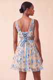 Blush V-Neck Floral A-Line Short Ball Dress with Lace Up Back