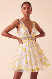Blush V-Neck Floral A-Line Short Ball Dress with Lace Up Back
