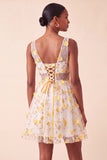 Blush V-Neck Floral A-Line Short Ball Dress with Lace Up Back