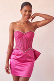 Silver Sweetheart Corset Lace Up Back Bodycon Short Ball Dress with Bow