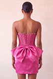 Silver Sweetheart Corset Lace Up Back Bodycon Short Ball Dress with Bow