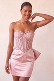 Silver Sweetheart Corset Lace Up Back Bodycon Short Ball Dress with Bow