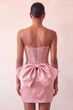Silver Sweetheart Corset Lace Up Back Bodycon Short Ball Dress with Bow