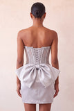 Silver Sweetheart Corset Lace Up Back Bodycon Short Ball Dress with Bow