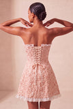Sweetheart Yellow Jacquard A-Line Ruffled Lace Up Back Short Ball Dress with Slit