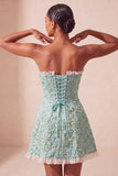 Sweetheart Yellow Jacquard A-Line Ruffled Lace Up Back Short Ball Dress with Slit
